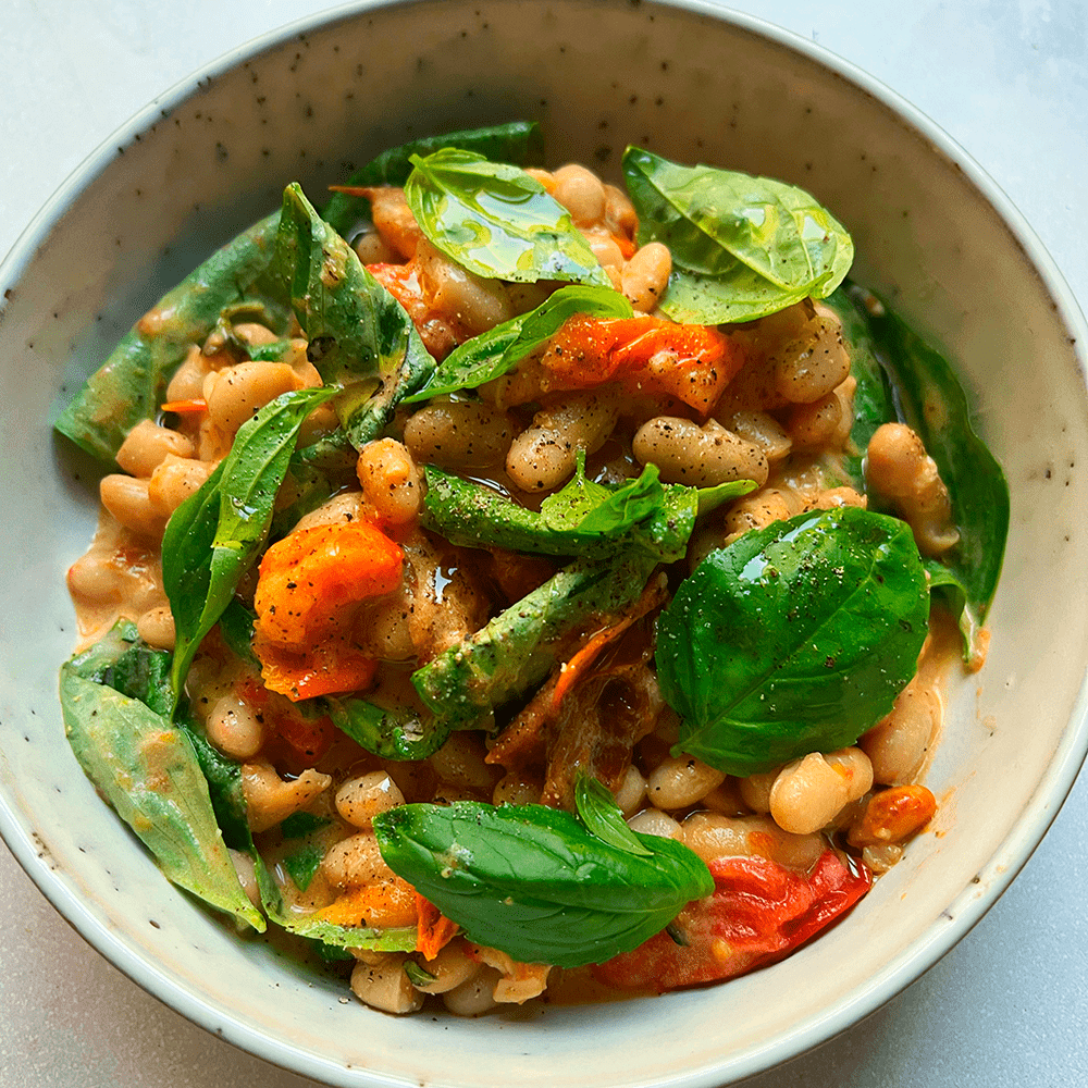 Cannellini beans with roast tomatoes & basil