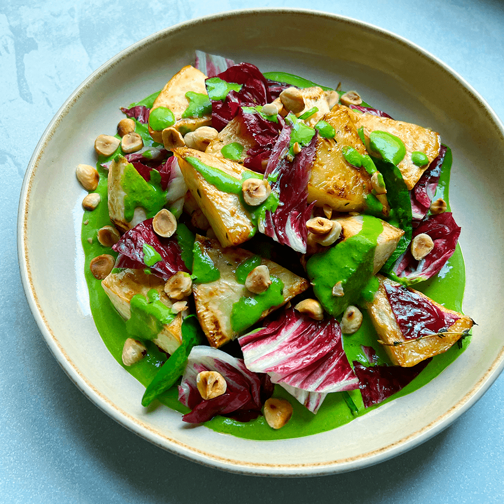 Celeriac, cavolo nero & hazelnut salad