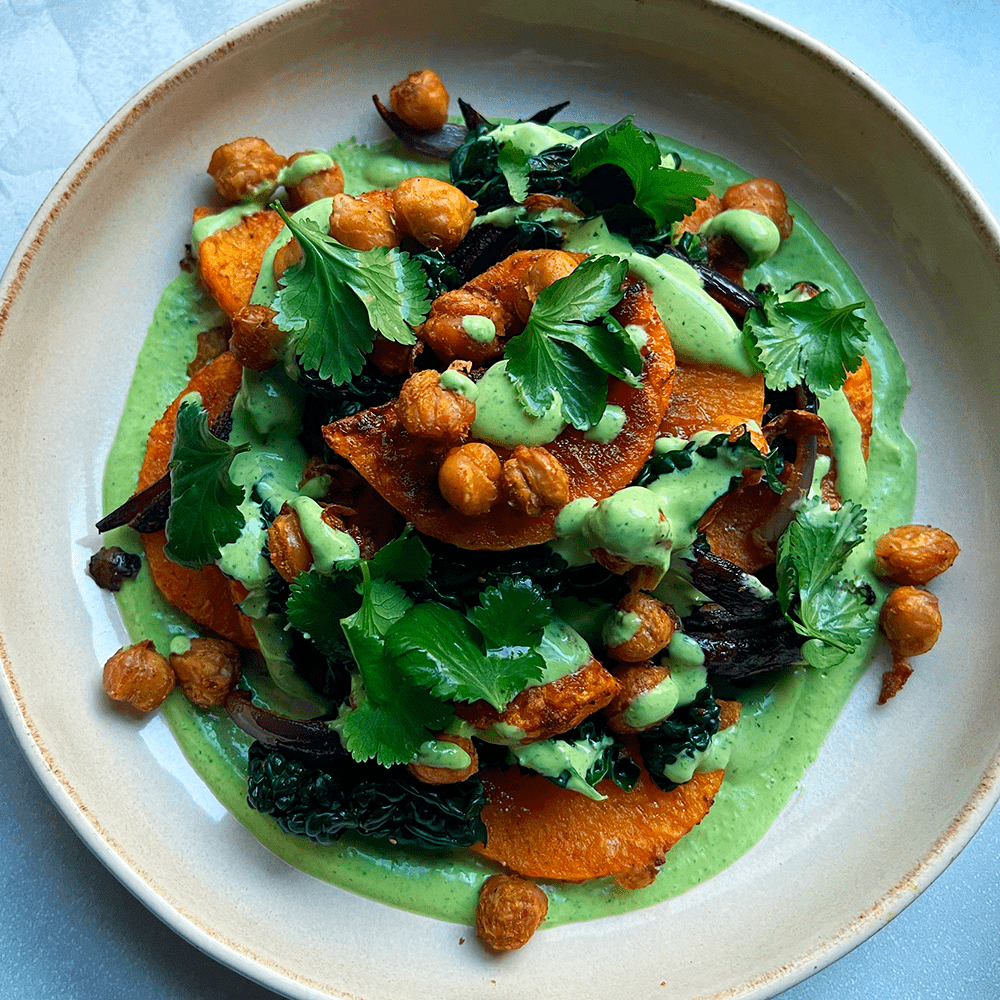 Cumin squash & chickpeas, coriander yoghurt