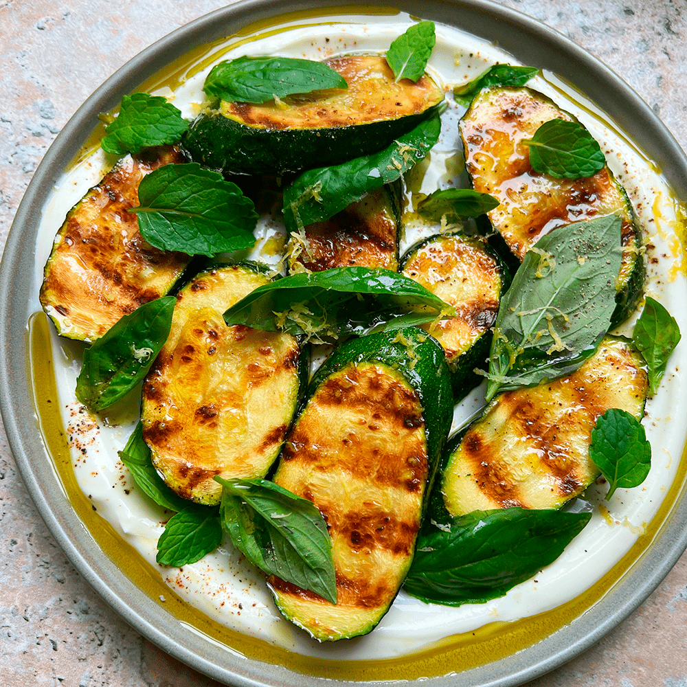 Grilled courgettes & tahini