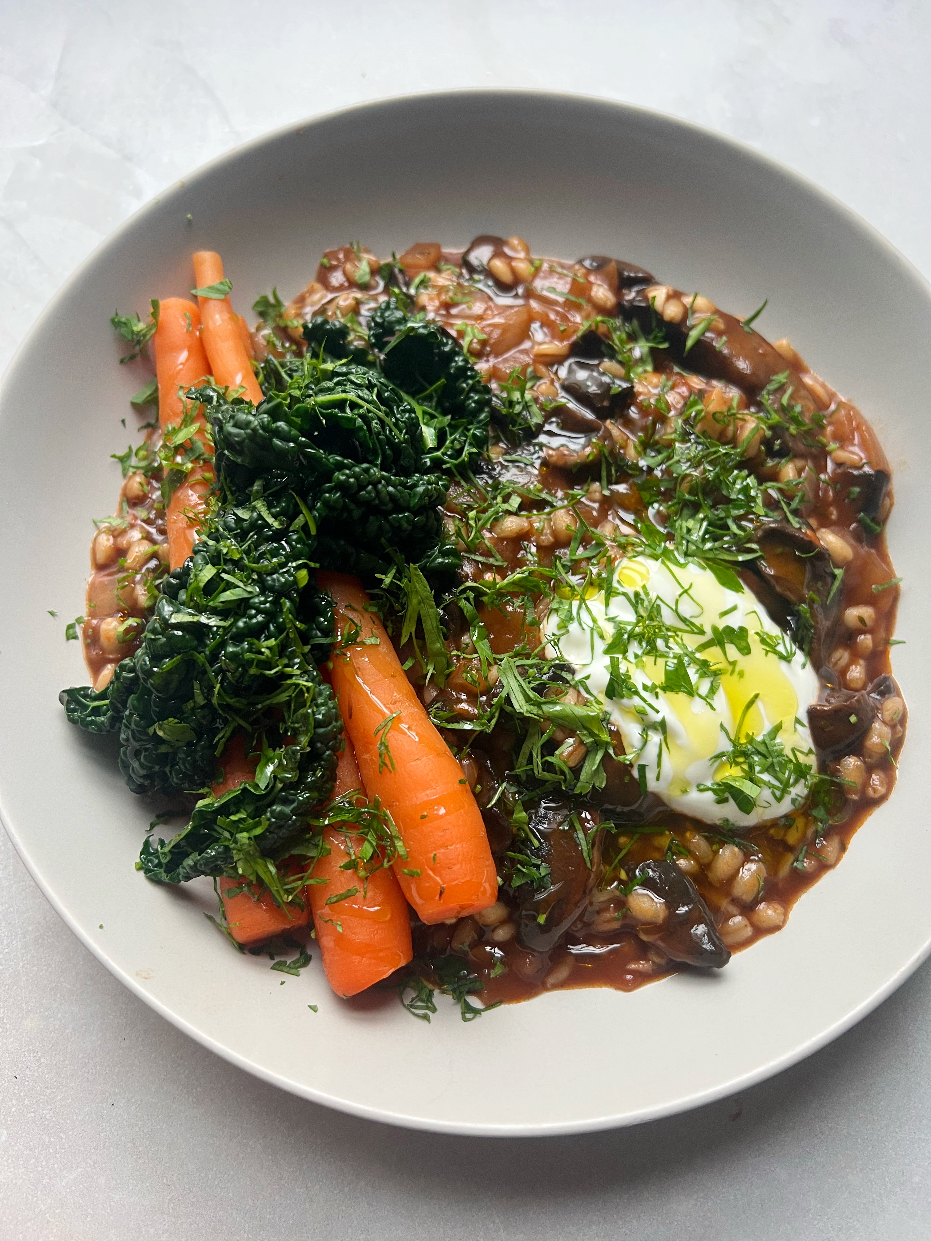 Mushroom and pearl barley stew