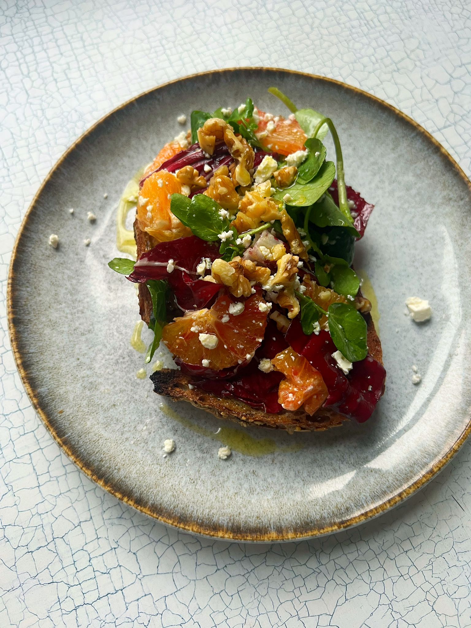 Blood orange, feta & and walnut toast