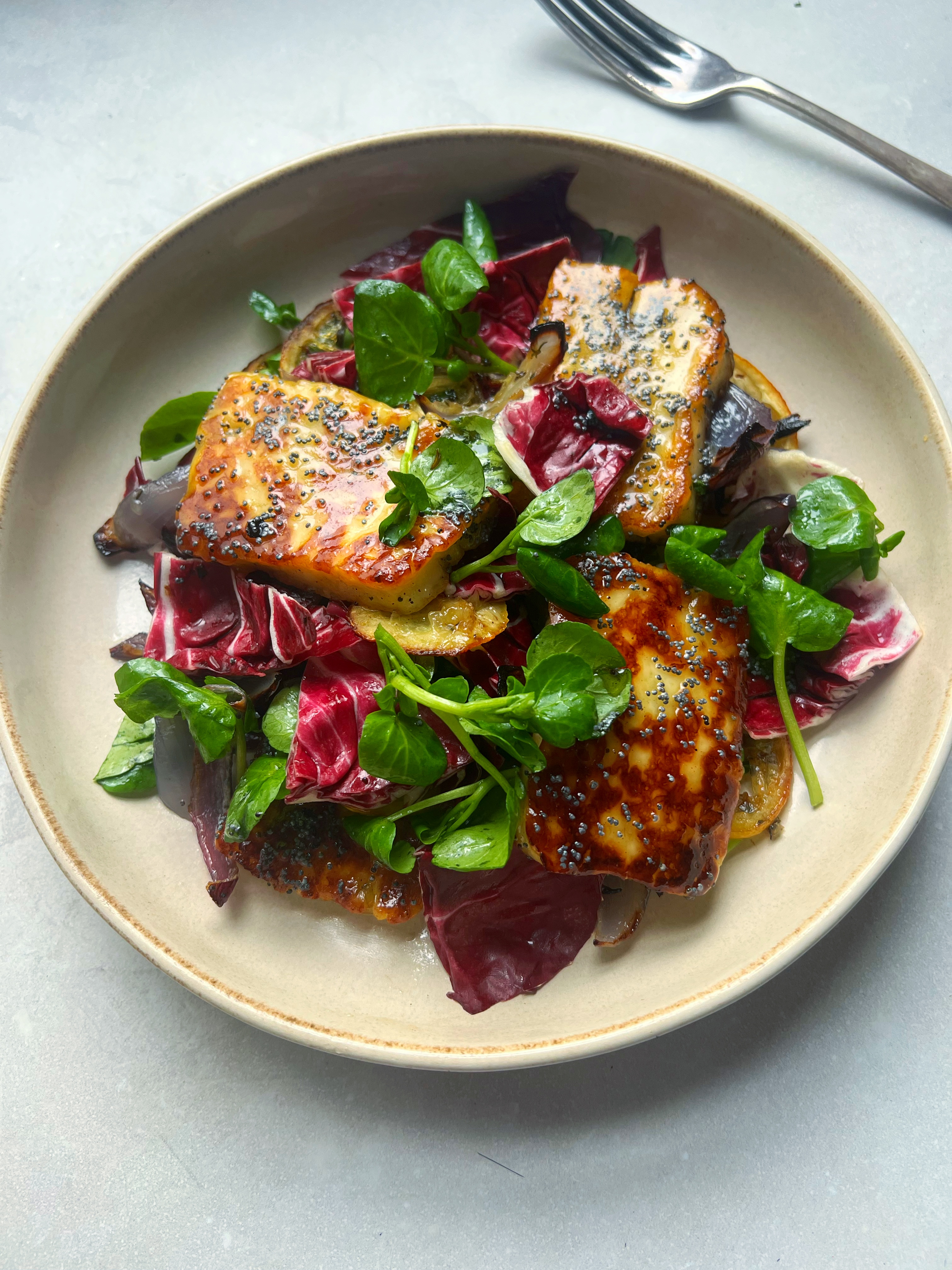 Lemon & poppy seed halloumi salad