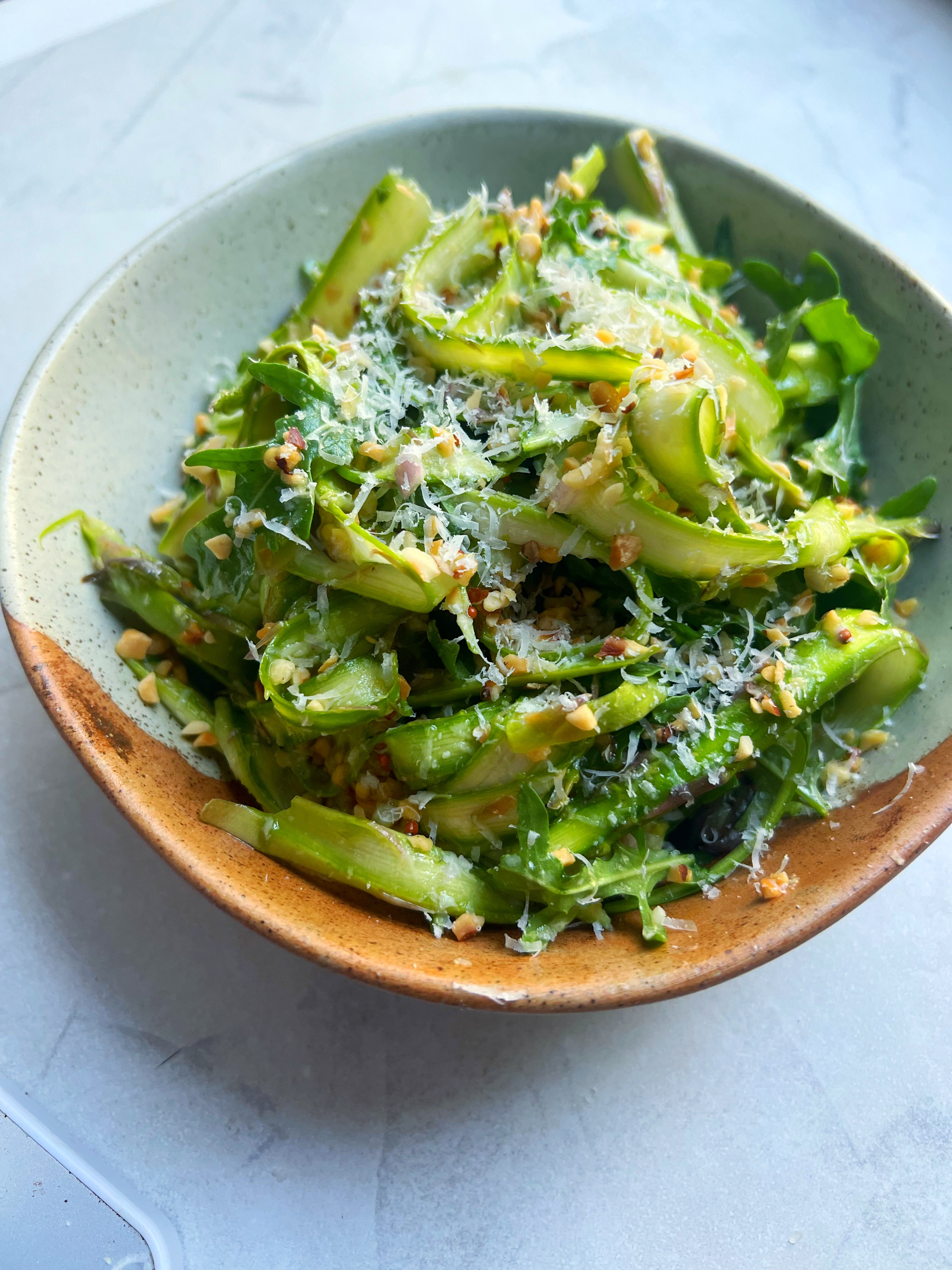 Shaved asparagus, hazelnut & parmesan salad