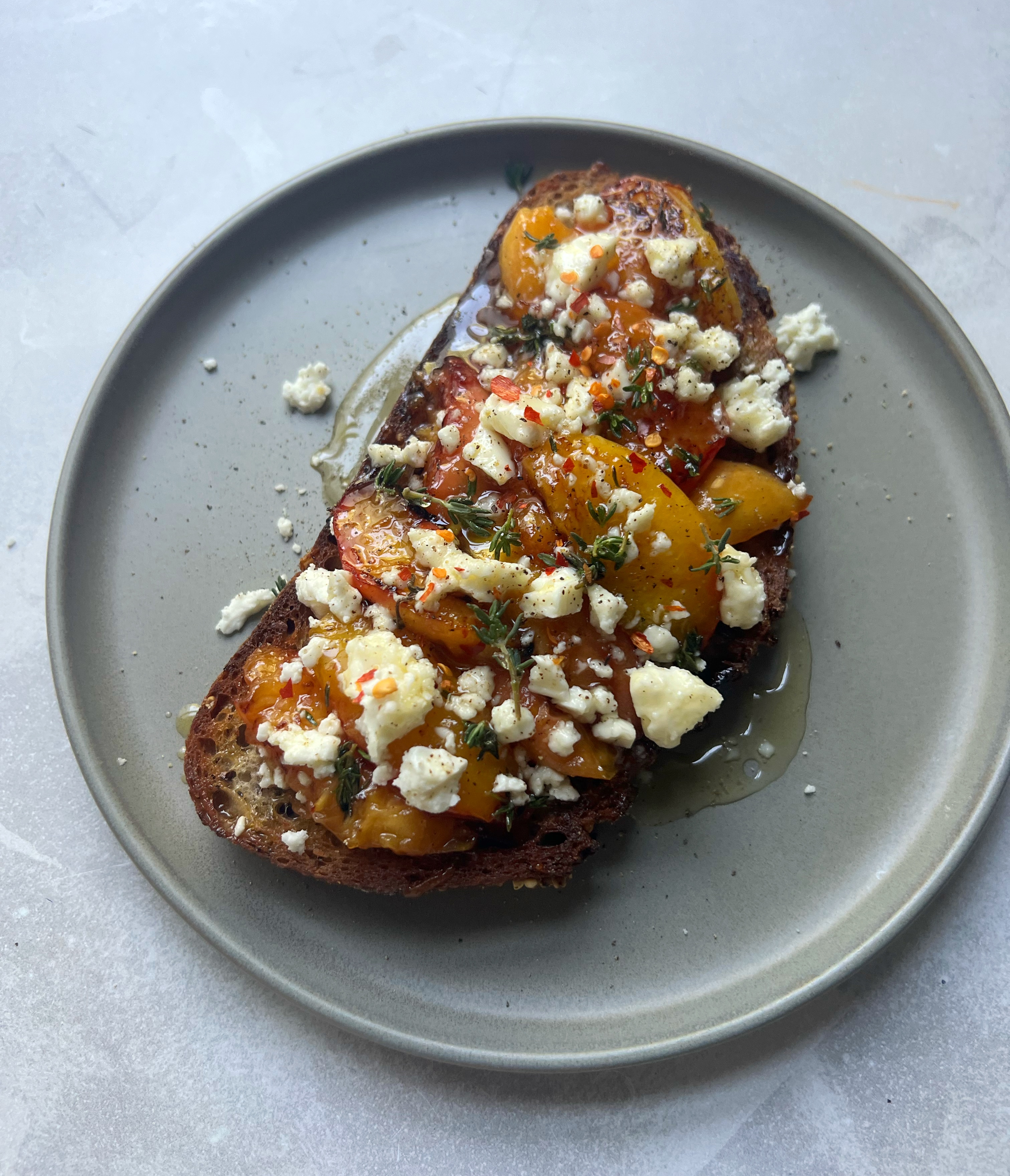 Peach, feta & thyme toast